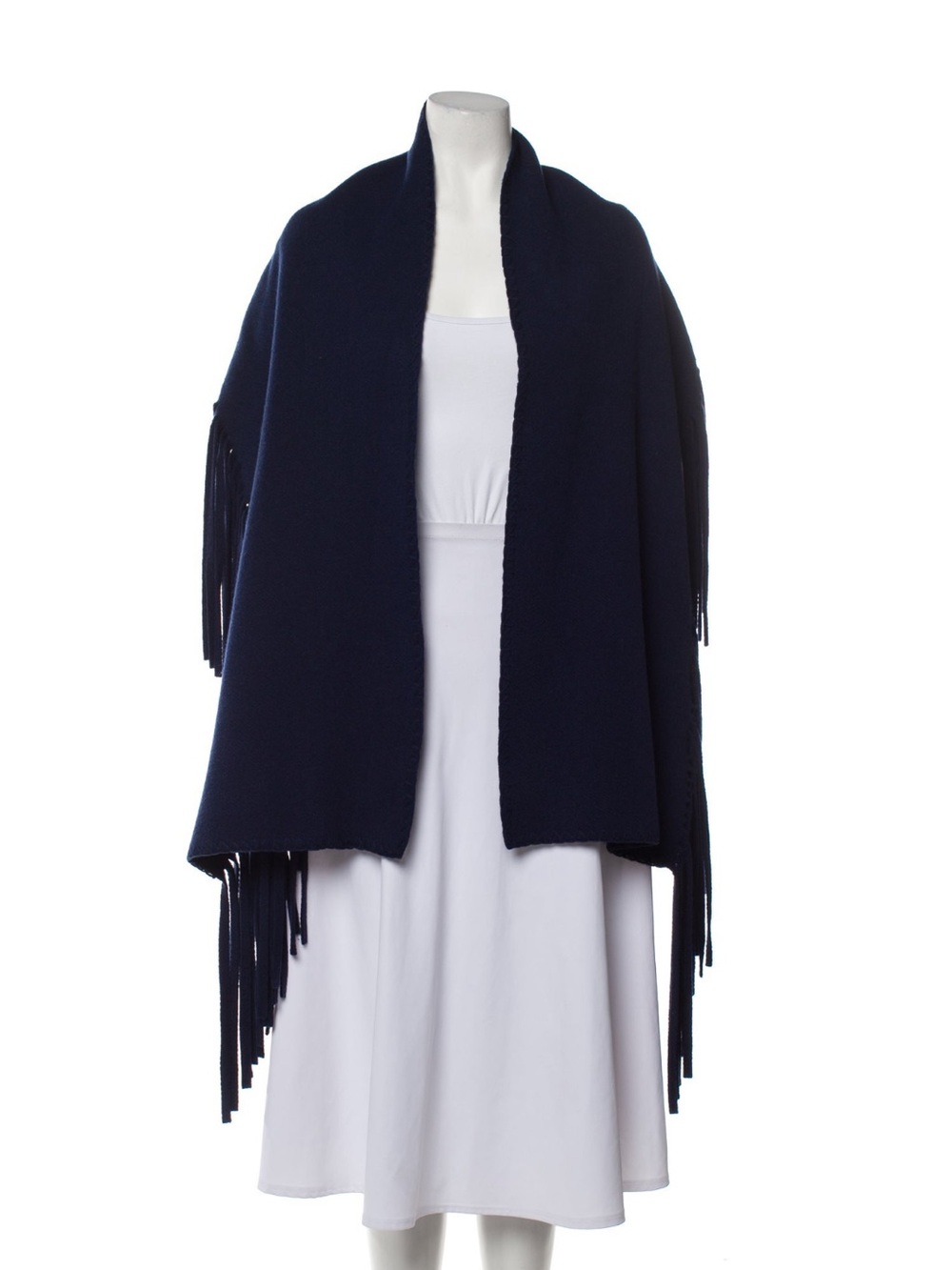 Burberry cashmere strip scarf/ Open-Front Poncho Wrap Navy
